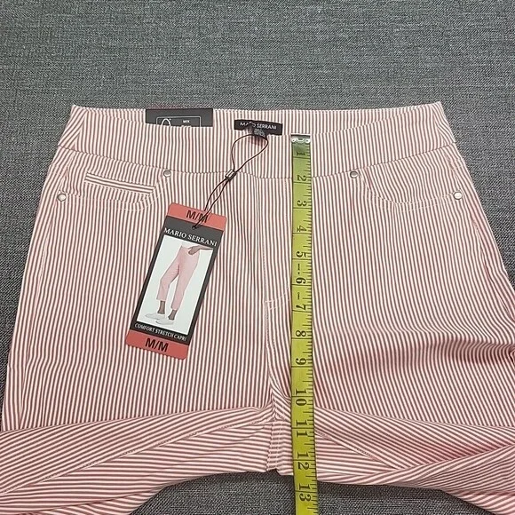Womens Capri Pull On Striped Pants with Pockets Medium Size Tomato Red/Ivory - Picture 3 of 11